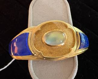 18k cuff bracelet with moonstone and lapis