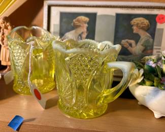 Fenton creamer and sugar - uranium glass.