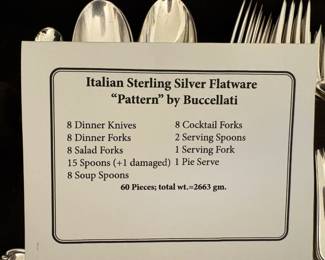 This is the list of pieces included in the Buccellati sterling flatware