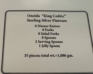 This is the list of pieces included in the Oneida sterling.  