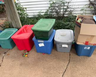 tubs of fabric, decor