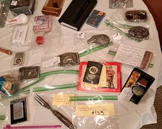Vintage lighters. Belt buckles