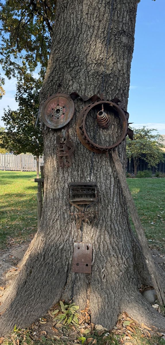 Metal Tree Art- Will be left on the tree (in back yard) until purchased- buyer will then remove