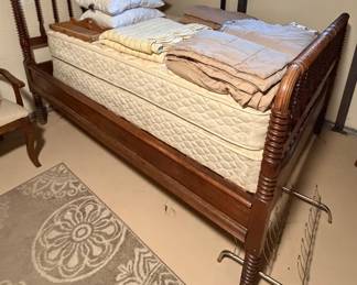 Vintage Bed with Full Size Mattress/ Box Springs (Bed can accomodate a larger mattress); Pillows; Blankets; Bed Spread; Shoe Rack