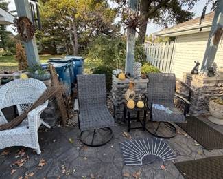 Patio Chairs; Tables; Planters; Windchimes; Plant Stands
