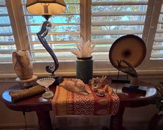 Oval Ornate Accent Table; Table Lamp; Decor; Rabbit Decor