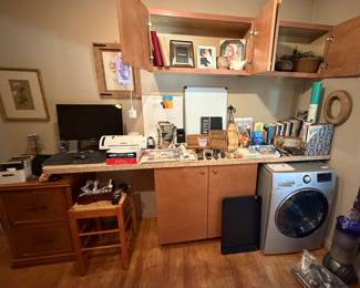 Nice Wooden Filing Cabinet; Stool; Books; Decor; LG Inverter Direct Drive **Computer is being looked at- unsure if it will be part of the sale**
