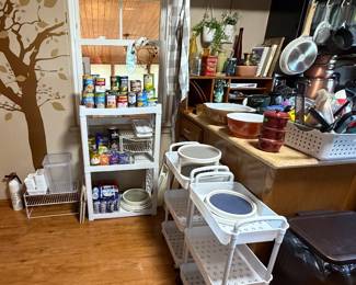 White Shelving Unit; Canned Goods; Rolling Storage Carts; Lazy Susans; Cabinet Risers