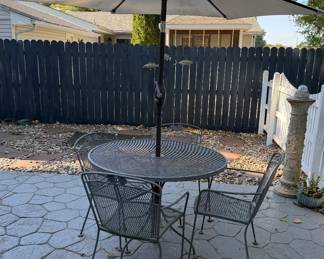 Wrought Iron Patio Table & 4 Chairs & Umbrella