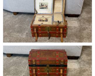 Antique Victorian Round Top Doll/ Childs Mini Trunk
