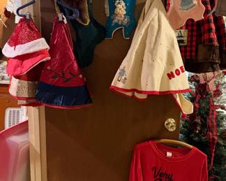 Handmade Felt Stockings; Tree Skirts (basement)