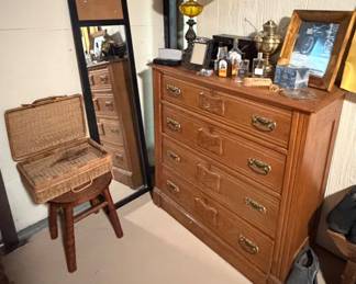 MCM Lamp; Dresser; Wooden Stool