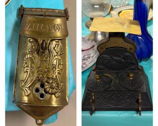 Vintage Brass Wall Mounted Mailbox; Metal scale (basement)