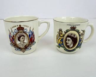 Lot 076 Vintage Lot of 2 Queen Elizabeth II Coronation Tea Cups