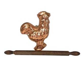 Lot 136 CopperTone Rooster Mold Wooden Rolling PinStyle Utensil