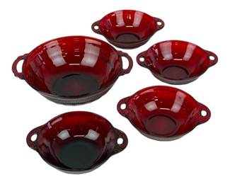 Lot 027 Anchor Hocking Coronation Royal Ruby Glass Bowls One 7 Fo