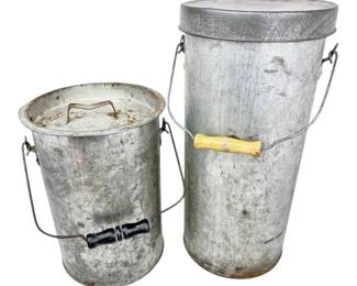 Lot 005 Pair of Vintage Galvanized Metal Dairy Pails Milk Buckets Cr