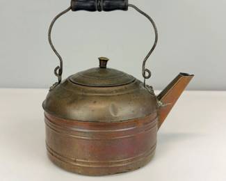 Lot 123 Vintage Revere Copper Brass Tea Kettle with Wooden Handle