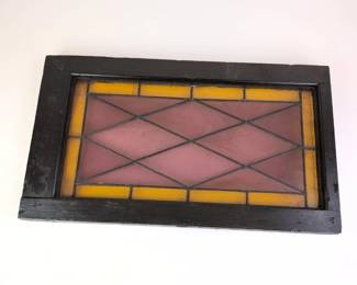 Lot 111 Vintage Leaded Stained Glass Window Mauve Diamonds Amber B