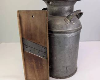 Lot 009 c.1930s Atlantic Stamping Company Steel Milk Can with Wooden