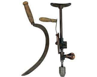 Lot 019 1930s GoodellPratt Company Hand Drill and Curved Sickle Gar