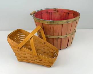 Lot 012 Vintage Longaberger Slanted Vegetable Basket Plus Red Painte