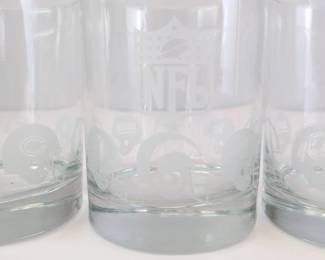 Lot 177 Set of 6 NFL Etched Glass Whiskey Rocks Glasses with Team He