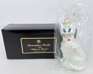 Lot 078 Christopher Radko 1998 Felinas Heart Christmas Ornament Brea