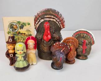 Lot 181 Vintage Thanksgiving Pilgrim, Native American Turkey Chara