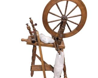 Lot 197 Antique Wooden Spinning Wheel with Treadle and Flyer Assembl