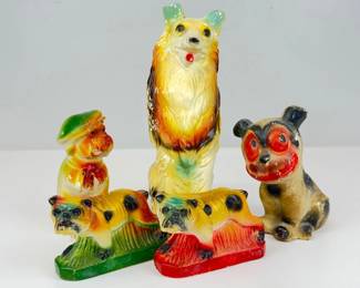 Lot 033 Five Vintage Dog Figurines Believed Chalkware Carnival Prize