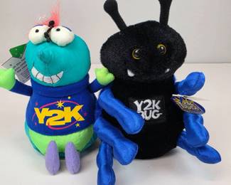 Lot 156 Pair of Y2K Bug Plush Toys with Colorful Fabric and Embroide