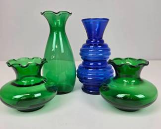 Lot 179 Set of Four Vintage Art Glass Vases in Blue and Green