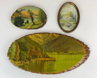 Lot 143 Two Landscape Art Plaques on Wood Oval Framed Cottage Imag