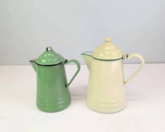 Lot 119 Two Vintage Enamelware Coffee Pots Green Cream