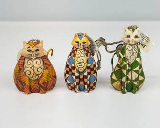 Lot 069 Jim Shore Heartwood Creek Cat Figurine Ornaments Set of Thre