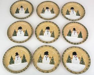Lot 070 Three Rivers Pottery Handcrafted and Painted Snowman Plates