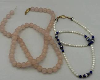 ARS115 - Pearl and Agate Necklaces with 14K Gold Clasps (1 broken)