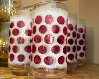 Vintage Libbey Concord Cranberry Coin Dot Glasses 6 pc set All in great condition 