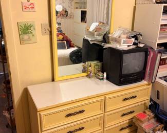 Vintage MCM Dresser with Mirror Overall good condition but does have some signs of wear from age. 51” long x 18” deep x 30” tall to top of dresser Mirror is 47” tall Must be able to move and load yourself  **We have matching lingerie chest & queen bedframe for sale as well.
