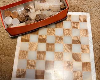 Vintage Onyx & Marble Chess and Checkers Set Great condition 