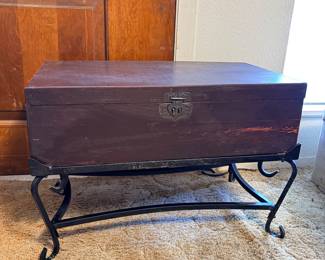 Wood storage trunk on metal stand Good condition but needs some touch-ups 26 1/2” x 14” x 18” tall  Must be able to move and load yourself