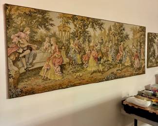 Vintage French Jacquard woven tapestry "The French Garden" 68x24 in