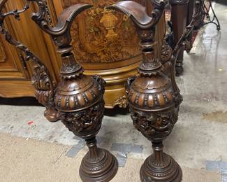 Pair tall bronze French Ewers, 19th century 