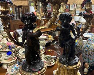 Pair tall gilt bronze candelabra 