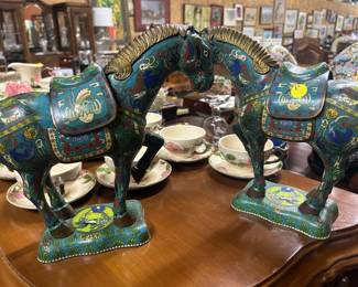 Pair cloisonné horses 