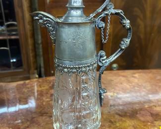 Good German cut glass and silverplate pitcher