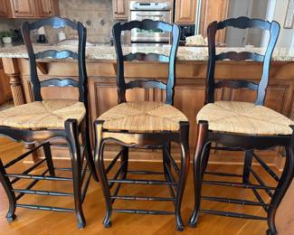 3 oversized, rush seat, barstools (priced individually)