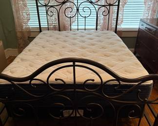 Queen bed, mattress, box springs.