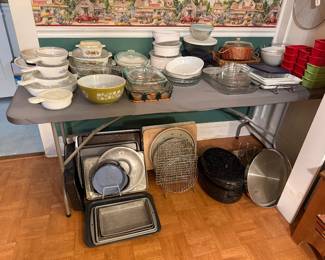 Pyrex. Corning ware. Enamelware. Glassbake. Fire King.